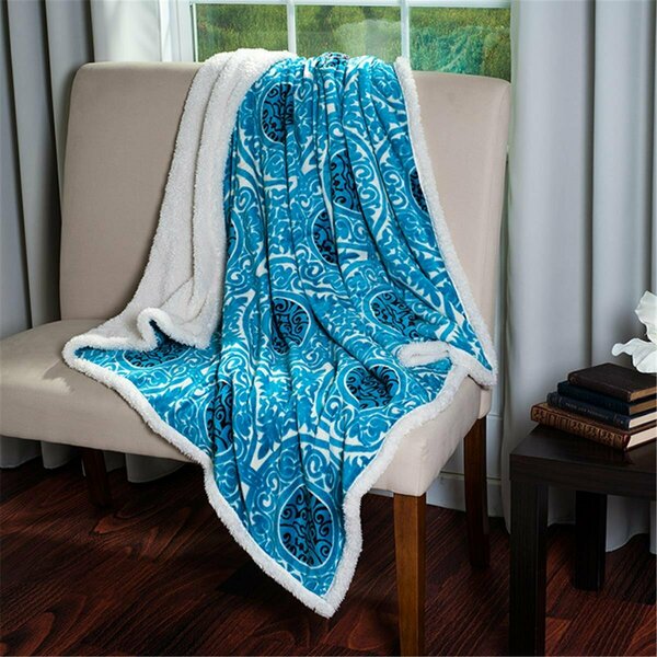 Daphnes Dinnette Printed Coral Soft Fleece Sherpa Throw Blanket - Blue DA3236310